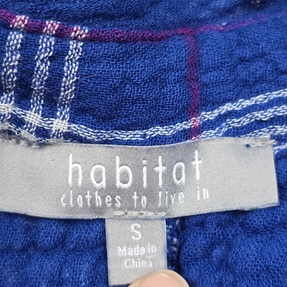 Habitat Womens Top Small Blue Button Up Plaid Long Sleeve Gauzy Lagenlook - Picture 5 of 13
